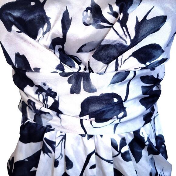 Silky strapless black white floral dress - Picture 3 of 6